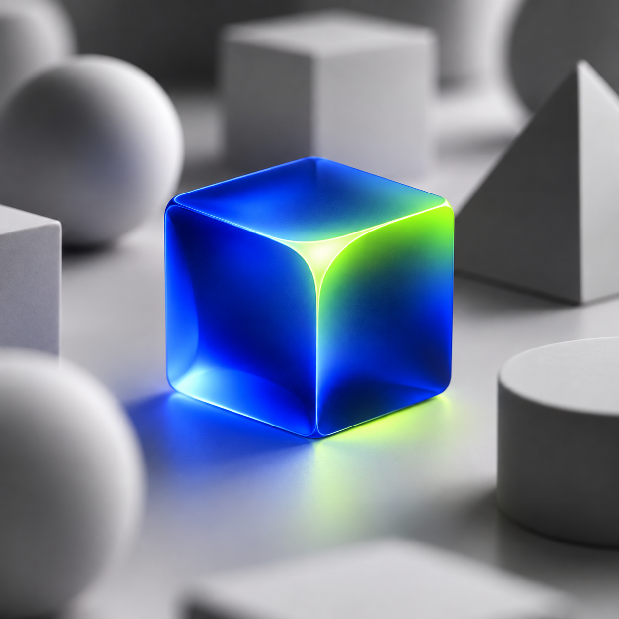 A single focused blue and green form